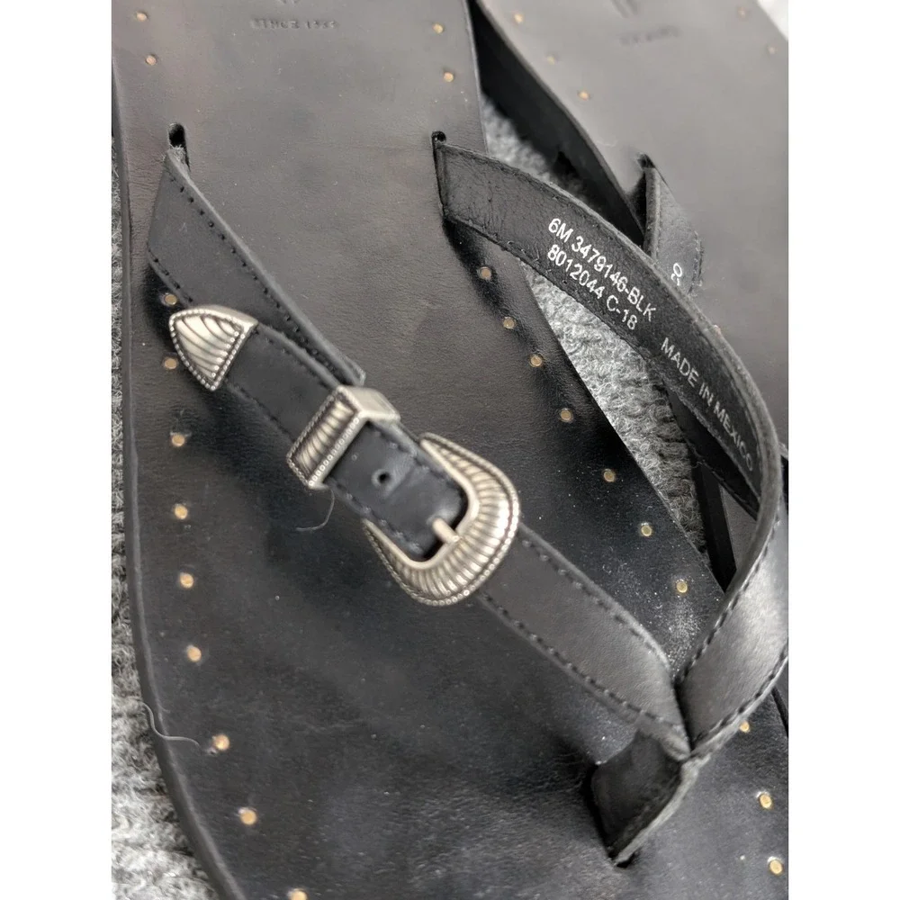Frye Boots Women's Leather Thong Flip Flop Black Sandals Western Buckle Size 6 M